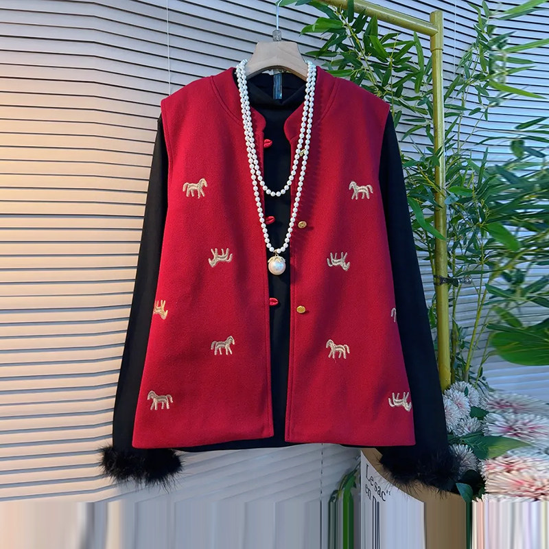 加大码女装毛毛袖口打底衫胖妹妹复古风时尚气质立领小马图案马甲,女装/女士精品,大码内搭,淘宝优惠券,粉丝福利购,淘宝优惠卷