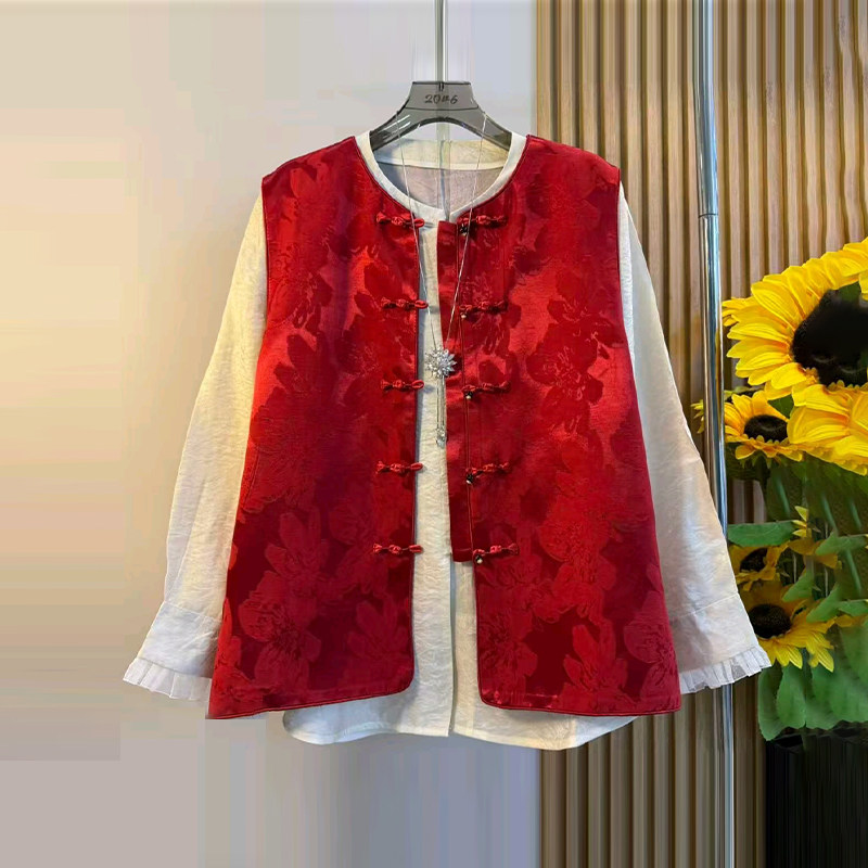 加肥盘扣暗花国风马甲胖妹妹气质时尚小众设计洋气荷叶边袖口小衫,女装/女士精品,大码内搭,淘宝优惠券,粉丝福利购,淘宝优惠卷