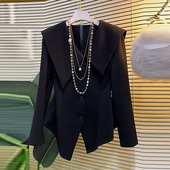 翻领长袖 胖妹妹黑色显瘦2023秋季 上衣 加肥大码 女装 新款 简约打底衫