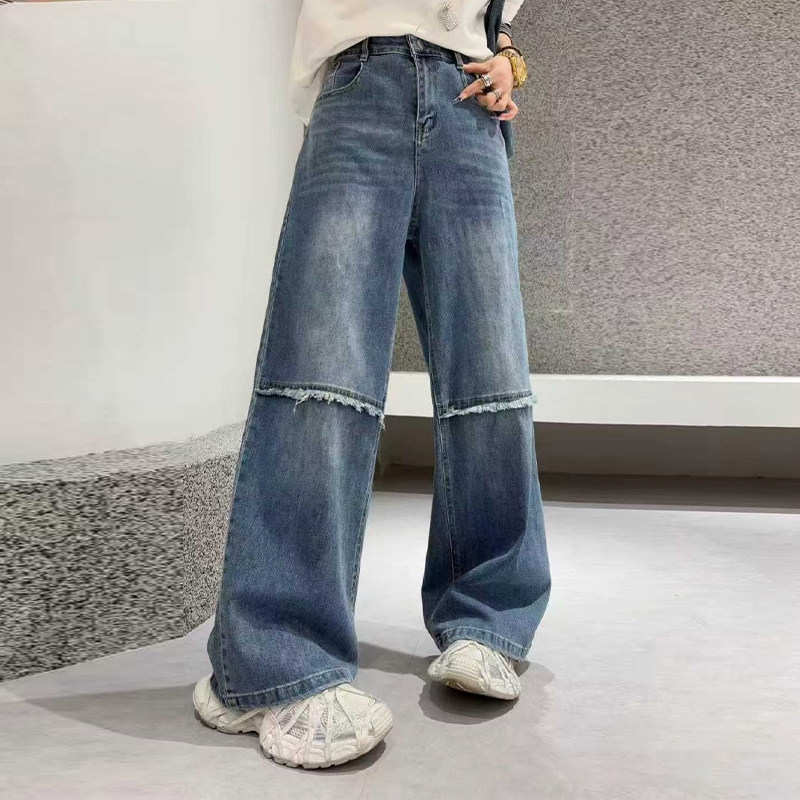 大码女装拼毛毛膝盖阔腿牛仔裤宽松遮胯百搭欧洲站胖妹妹时尚长裤,女装/女士精品,大码裤装,淘宝优惠券,粉丝福利购,淘宝优惠卷