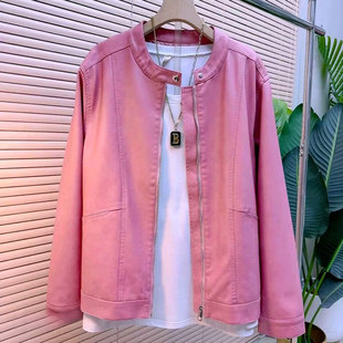 胖MM显瘦扣带领长袖皮外套加肥大码女装2026早春新款百搭欧货上衣