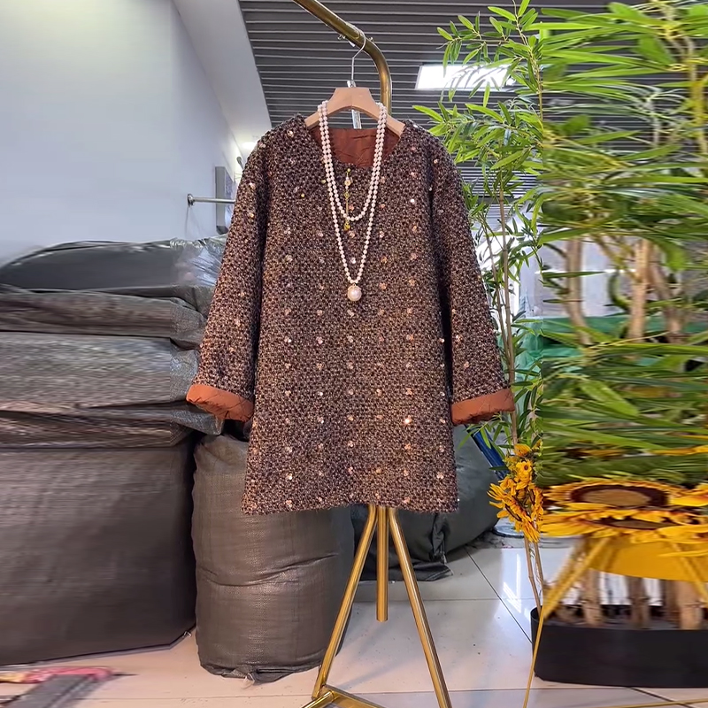 大码女装拼色袖口圆领大衫