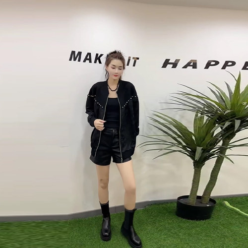 胖妹妹立领亮钻肩长袖开衫外套