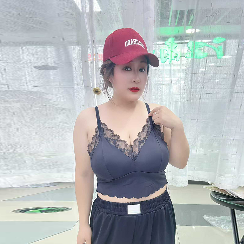 大码女装后背交叉蕾丝边吊带文胸胖妹妹性感时尚托胸洋气舒适内衣