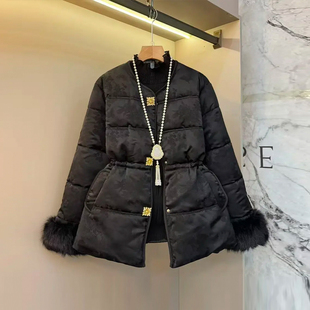 款 胖MM加肥毛毛袖 复古风冬季 女装 百搭显瘦外套 口暗花收腰棉服大码