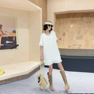 2026新款 胖妹妹圆领短袖 女装 宽松遮肚子大码 百搭上衣 侧开叉T恤衫