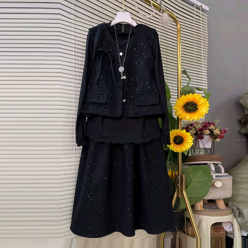 加肥大码女装V领马甲高领长袖打底衫半身裙胖妹妹气质显瘦三件套,女装/女士精品,大码套装,淘宝优惠券,粉丝福利购,淘宝优惠卷