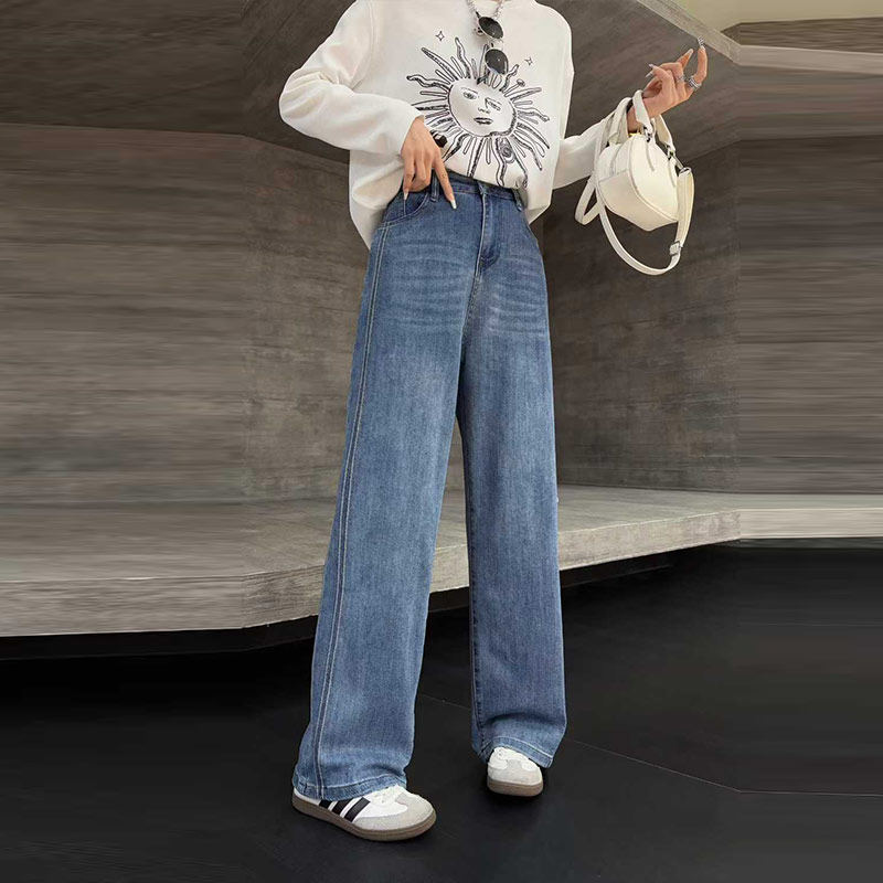 加肥女净版阔腿长裤纯色简约宽松遮胯胖妹妹百搭欧洲站显瘦牛仔裤,女装/女士精品,大码裤装,淘宝优惠券,粉丝福利购,淘宝优惠卷