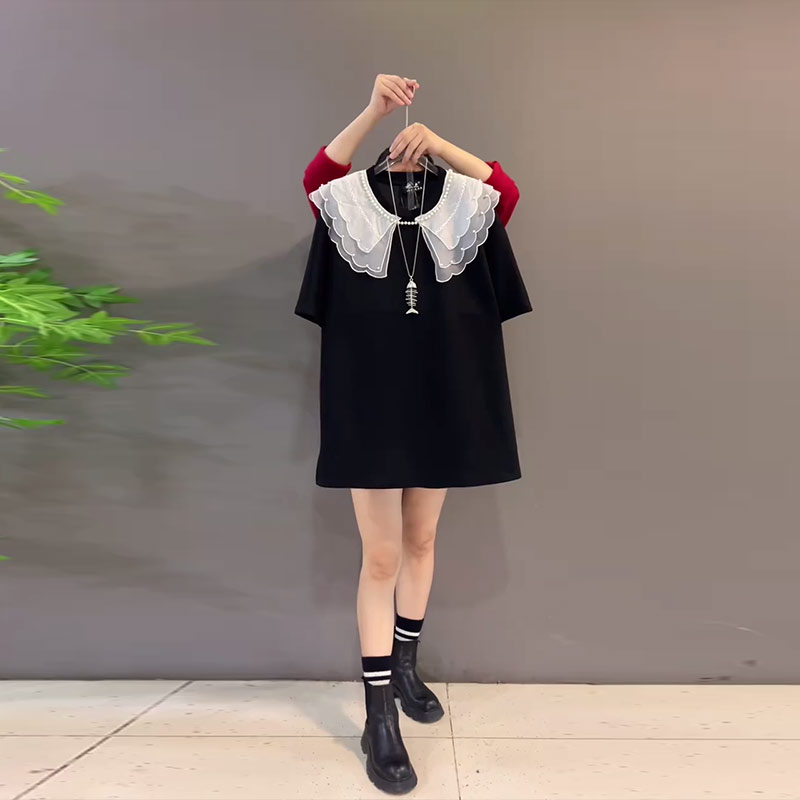 胖妹妹多层娃娃领短袖上衣