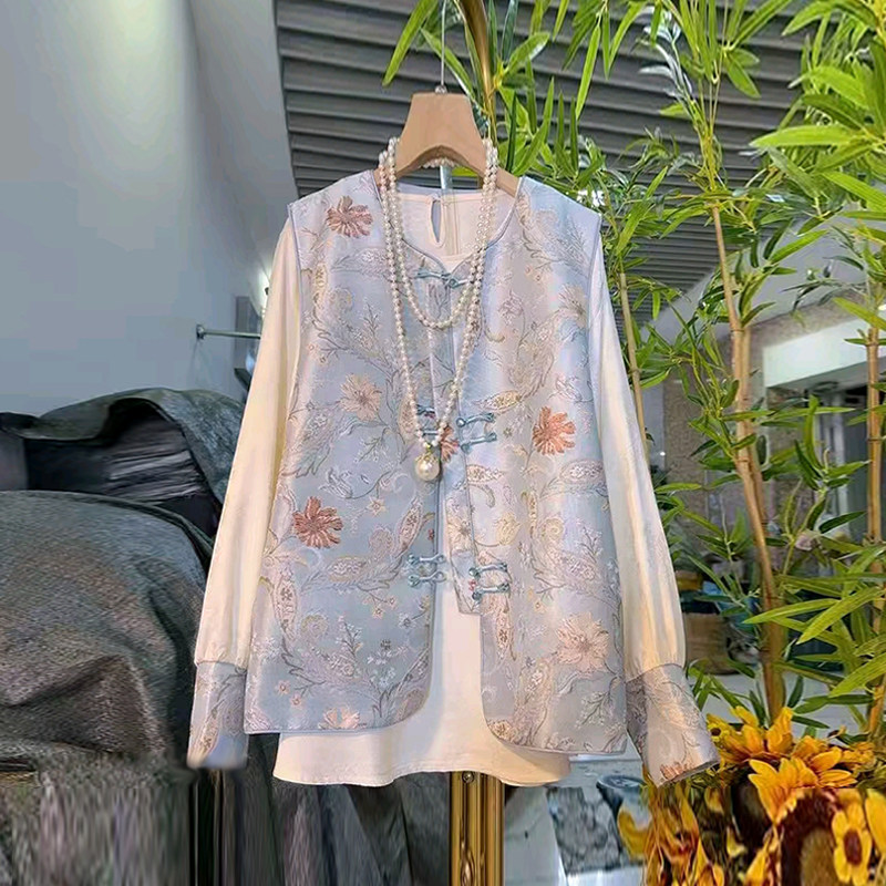 加大码女装盘扣花纹国风马甲胖妹妹法式小众设计洋气拼色袖口小衫,女装/女士精品,大码内搭,淘宝优惠券,粉丝福利购,淘宝优惠卷