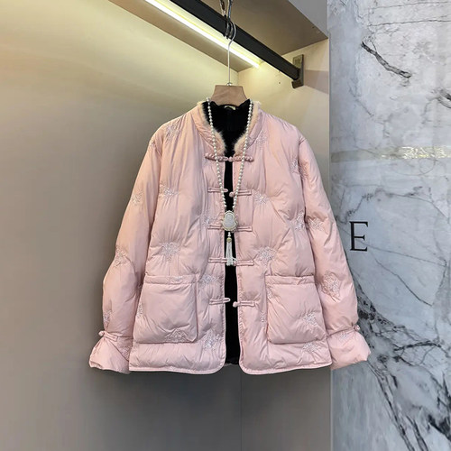 立领毛边盘扣棉服外套