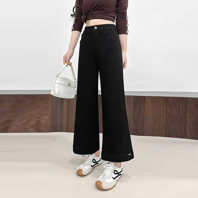大码女装斜压线九分阔腿裤子