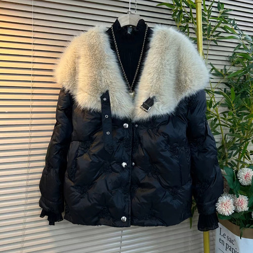 大码毛领竖排扣加棉外套