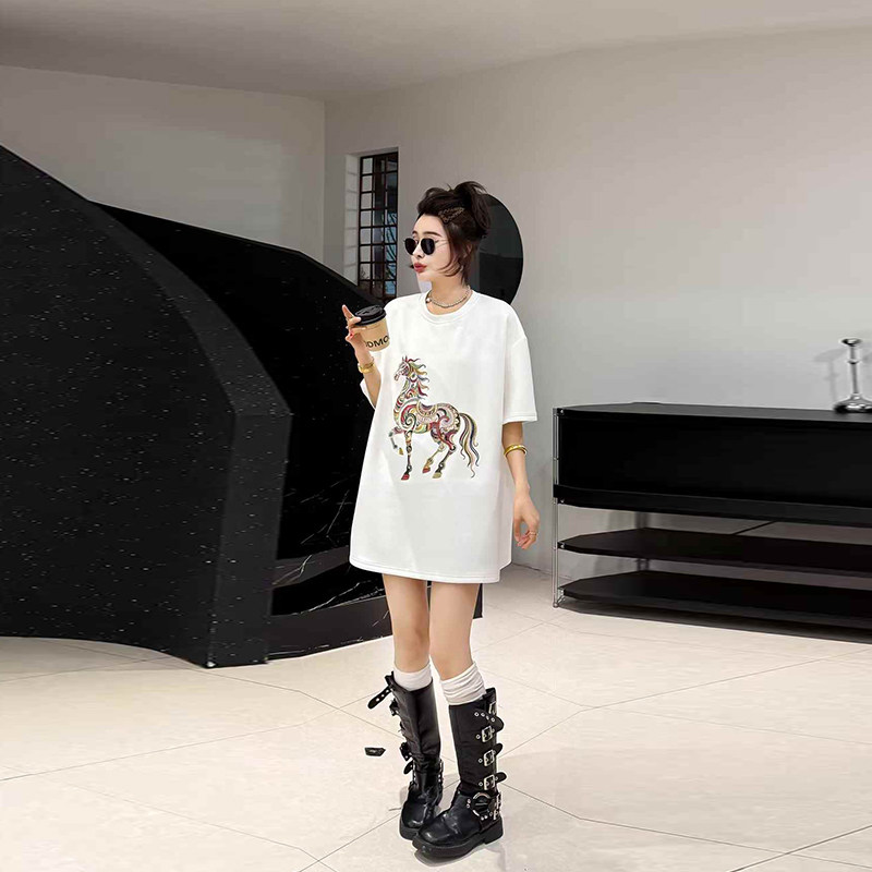 加肥圆领短袖拼色图案上衣胖妹妹欧洲站宽松遮肚子百搭休闲T恤衫,女装/女士精品,大码内搭,淘宝优惠券,粉丝福利购,淘宝优惠卷