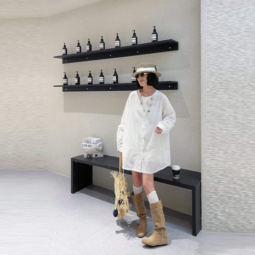 大码女装圆领长袖暗花衬衫