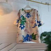 加肥大码 上衣胖MM休闲国风复古宽松显瘦小衫 女装 圆领斜襟盘扣短袖