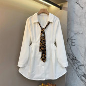 收腰衬衫 简约翻领长袖 胖妹妹通勤风显瘦气质显瘦上衣 女装 加肥大码