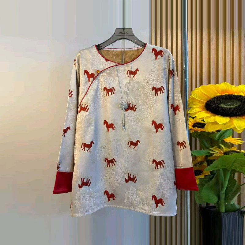 大码女装圆领挽袖新中式上衣胖妹妹2026新年款洋气复古风百搭小衫,女装/女士精品,大码内搭,淘宝优惠券,粉丝福利购,淘宝优惠卷