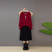 收腰圆领上衣半身裙胖妹妹韩版 长袖 通勤风显瘦简约两件套 女装 大码