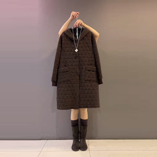 大码女装2026早冬新款简约棉服上衣胖妹妹连帽双兜中长款夹棉外套