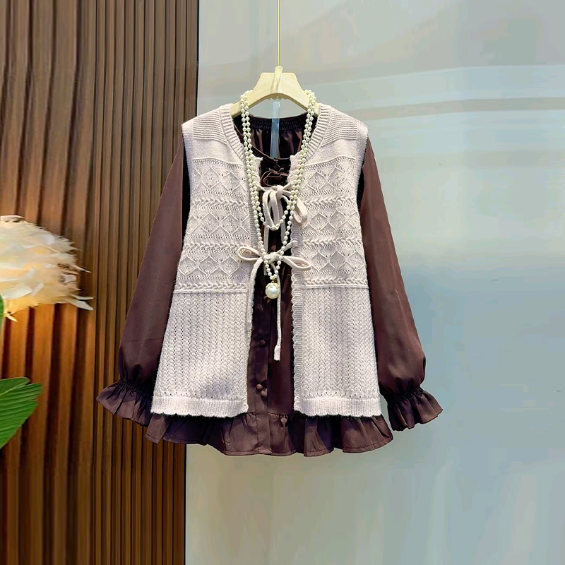 微喇袖口衬衫开衫系带针织马甲