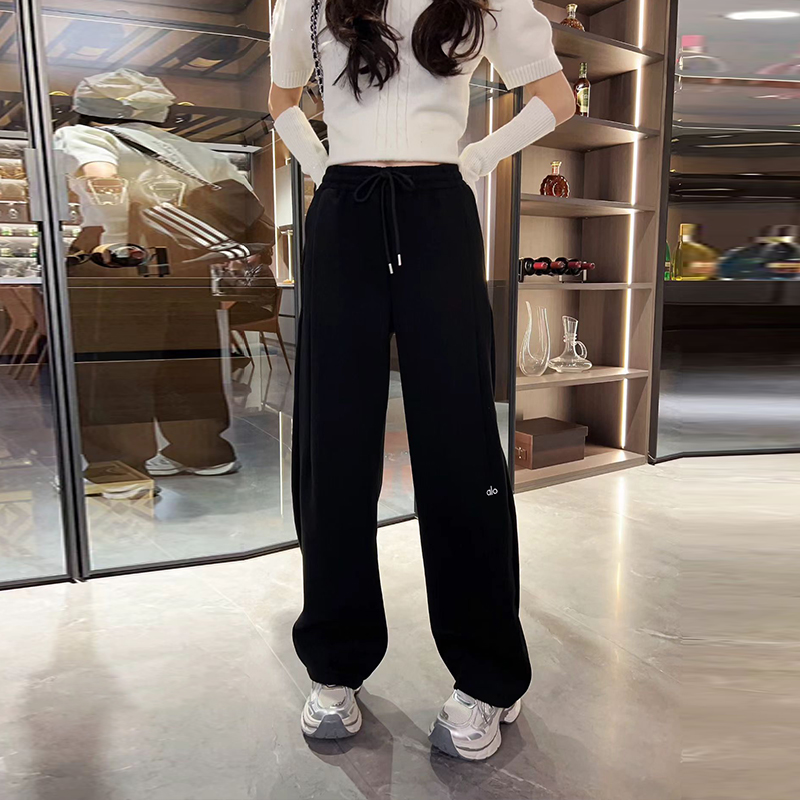 大码女装松紧腰系带阔腿长裤