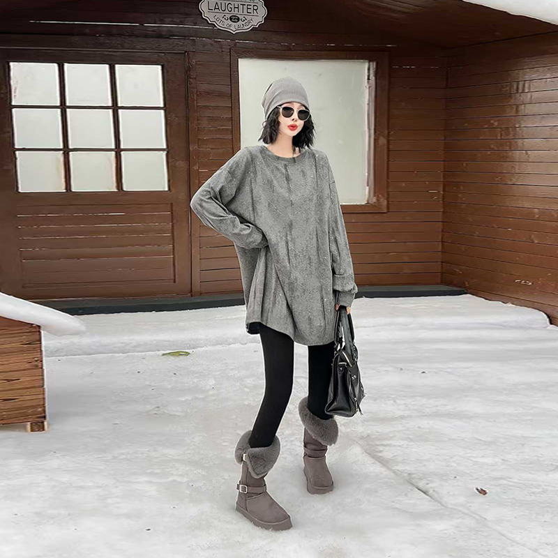 圆领亮钻晕染长袖上衣