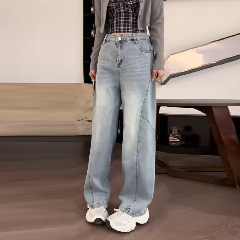 大码女装后腰松紧斜压线牛仔裤胖妹妹欧洲站宽松遮胯减龄休闲长裤,女装/女士精品,大码裤装,淘宝优惠券,粉丝福利购,淘宝优惠卷