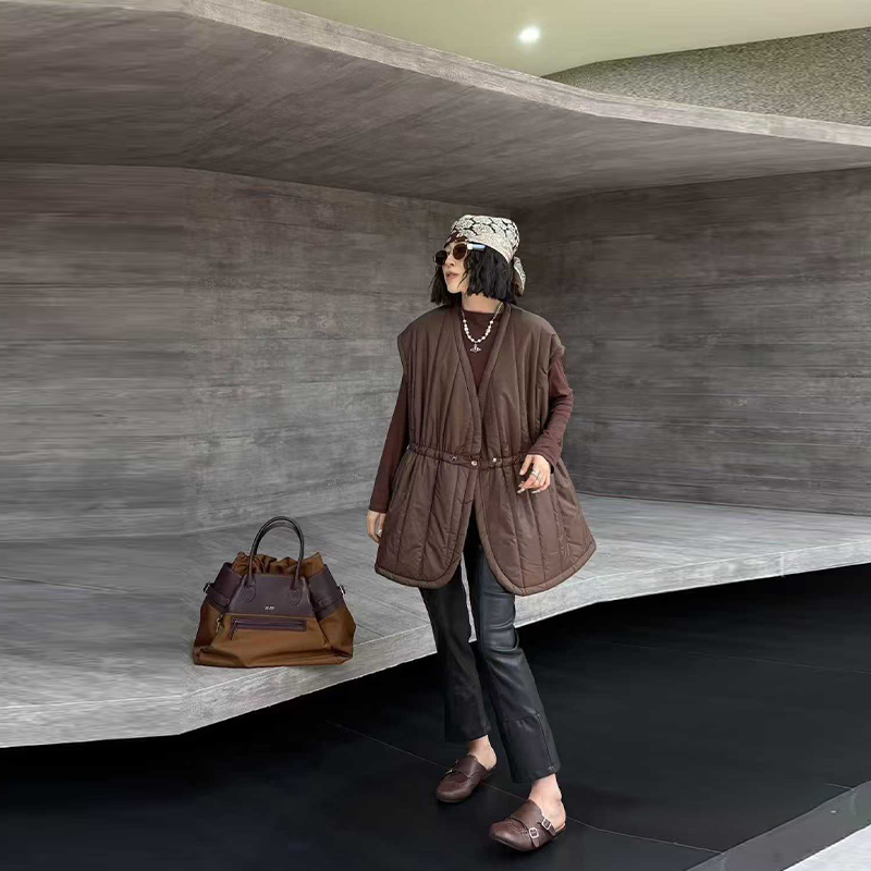 大码女装V领收腰棉马甲