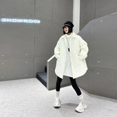 女装 胖MM翻领竖排按扣长袖 薄棉外套大码 简约宽松遮肉休闲纯色大衣