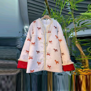 时尚 加大码 款 立领毛毛边国风棉外套胖妹妹复古风冬季 棉服上衣 女装