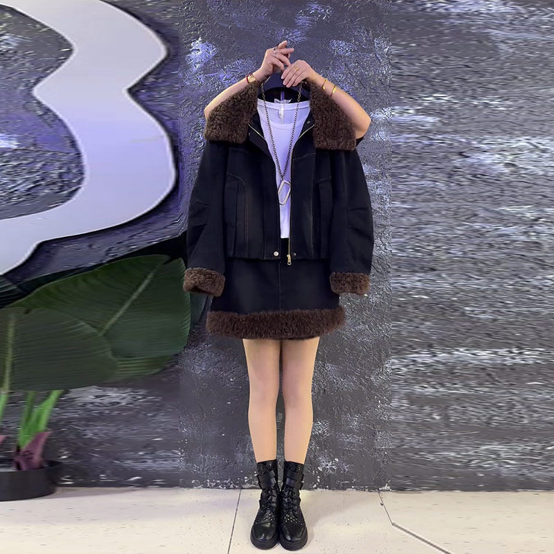 胖妹妹加肥毛毛翻领长袖上衣短裙大码女装冬季款欧洲站棉服两件套,女装/女士精品,大码套装,淘宝优惠券,粉丝福利购,淘宝优惠卷