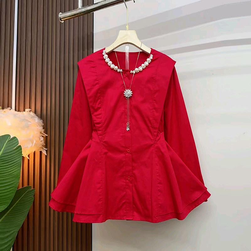 韩版大码女装直角肩长袖收腰衬衫胖妹妹小众设计纯色简约百搭上衣,女装/女士精品,大码内搭,淘宝优惠券,粉丝福利购,淘宝优惠卷