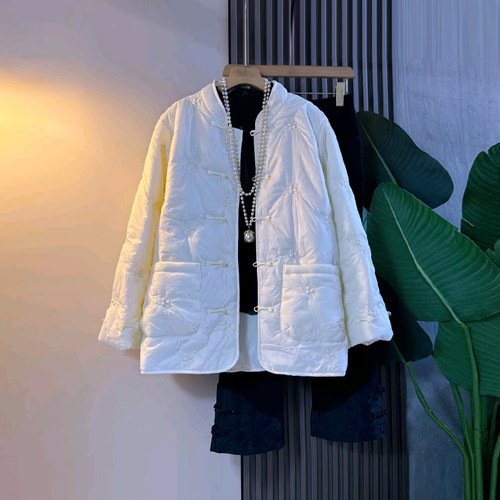 暗花盘扣裤脚裤子开衫棉服外套