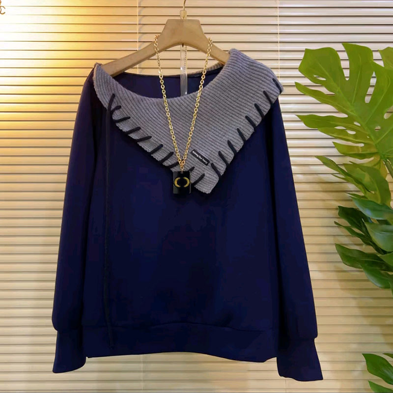 单侧针织披肩领长袖卫衣