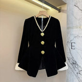 加肥大码 气质轻熟风显瘦小衫 女装 拼色V领花朵纽扣上衣胖妹妹韩版