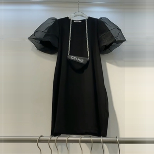 胖妹妹洋气显瘦减龄网纱蓬蓬袖 大码 新款 夏装 收腰连衣裙两件套 女装