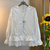 女装 大码 小众设计淑女风百搭减龄上衣 韩版 胖MM加肥荷叶边底摆小衫