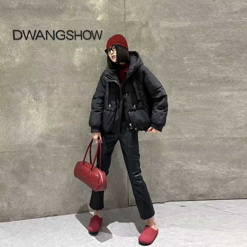 大码连帽短款底抽绳棉服