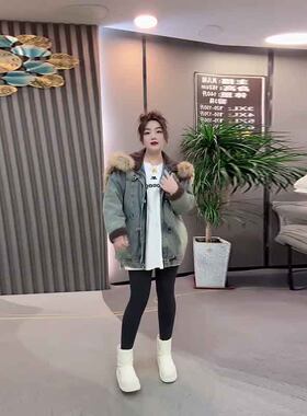 连帽毛领牛仔外套上衣