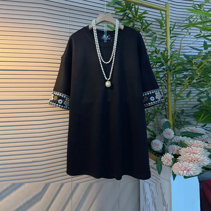 大码女装拼花纹袖口圆领上衣宽松遮肚子胖妹妹2026新款简约T恤衫,女装/女士精品,大码内搭,淘宝优惠券,粉丝福利购,淘宝优惠卷