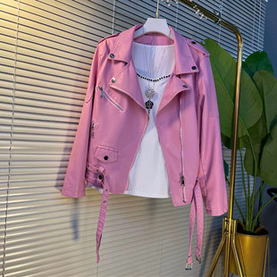 大码女装翻领拉链PU皮机车外套胖MM气质欧洲站洋气百搭秋季款上衣