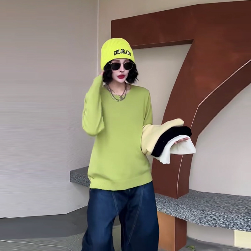 大码圆领长袖净版上衣