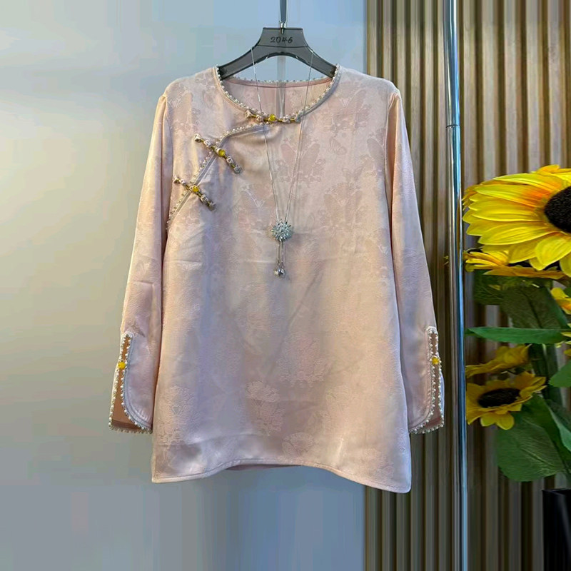 胖妹妹开叉袖口斜盘扣暗花小衫韩版设计感新中式减龄大码女装上衣,女装/女士精品,大码内搭,淘宝优惠券,粉丝福利购,淘宝优惠卷