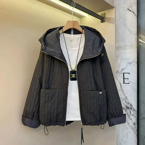 大码女装连帽底抽绳夹棉外套