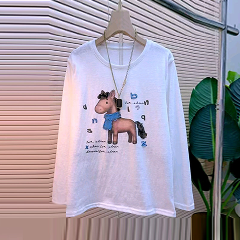 加肥卡通图案长袖上衣宽松遮肚子韩版减龄大码女装百搭休闲T恤衫,女装/女士精品,大码内搭,淘宝优惠券,粉丝福利购,淘宝优惠卷