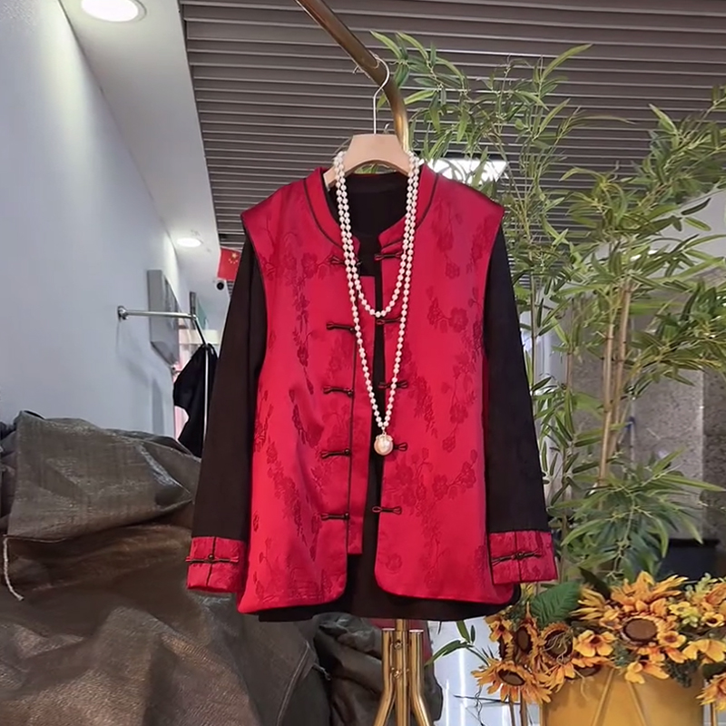 立领盘扣暗花马甲（两件套打底衫