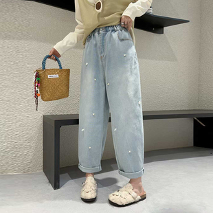 休闲牛仔长裤 百搭2026春秋款 子胖MM宽松遮胯韩版 加肥松紧腰哈伦裤