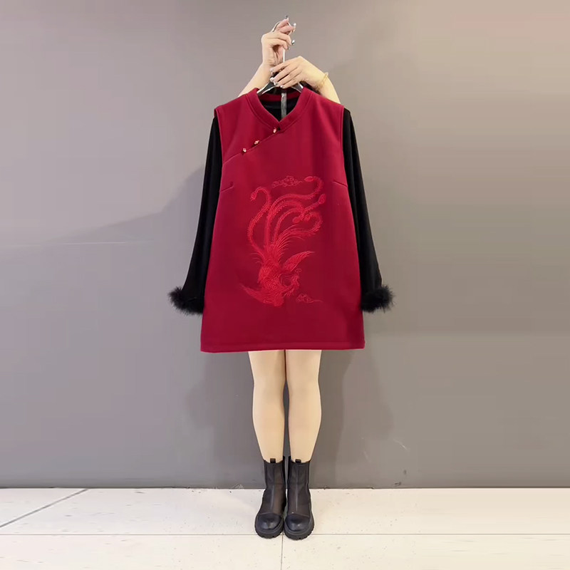 加大码女装立领拼色图案马甲胖妹妹黑色显瘦秋冬款毛毛袖口打底衫,女装/女士精品,大码内搭,淘宝优惠券,粉丝福利购,淘宝优惠卷