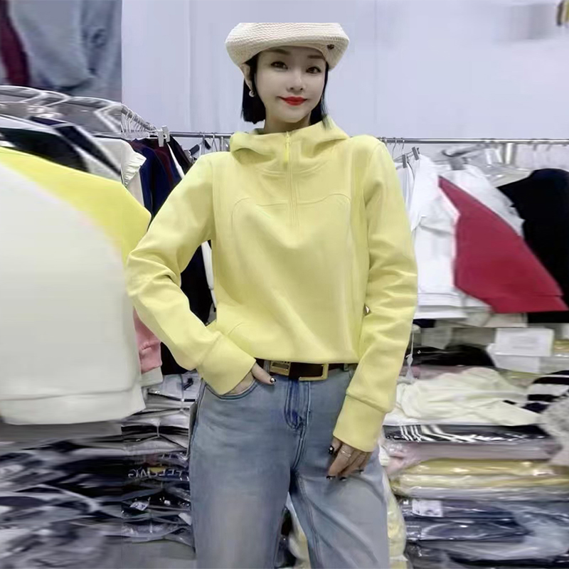 大码连帽半拉链长袖上衣